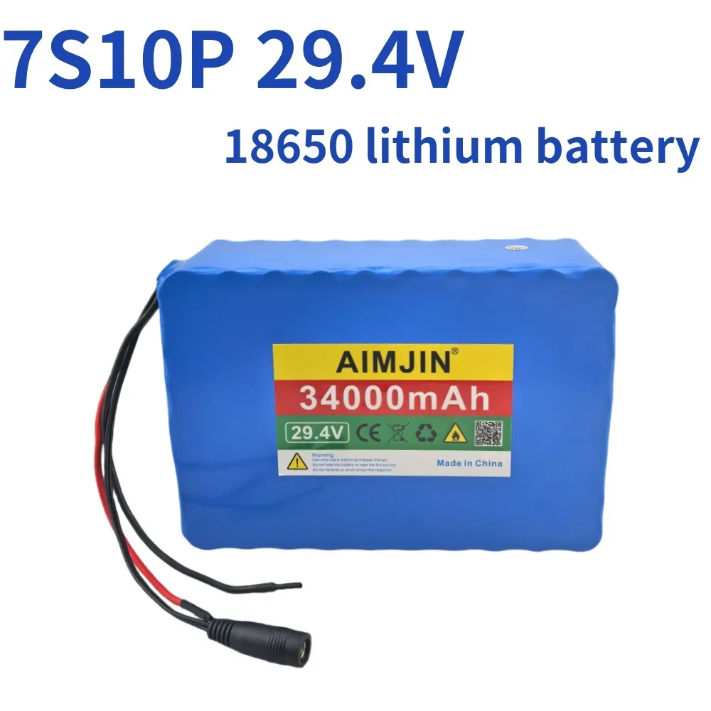 29.4V 34000mAh 7S10P Li-ion Rechargeable Battery Pack Built in BMS Suitable for Electric Bicycles Battery + 29.4V Charger