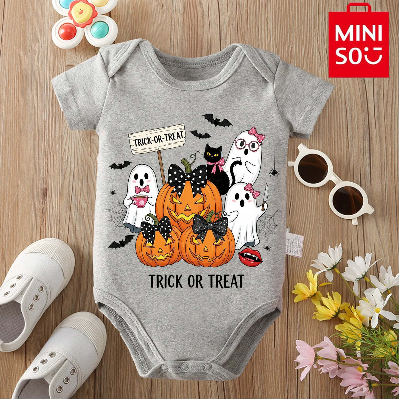 

MINISO My First Halloween Bodysuit cute Ghost Print Pure Cotton Soft Cloths For Baby Onesie Jumpsuit for 0 To 12 Months Newborn