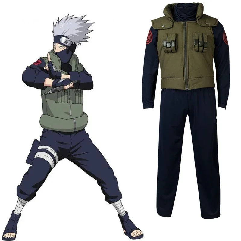 

Anime Naruto Kakashi Cosplay Costumes Anime Show Uniform Ninja Clothing Halloween Costume Set for Men Women Cool Vest Top Pants