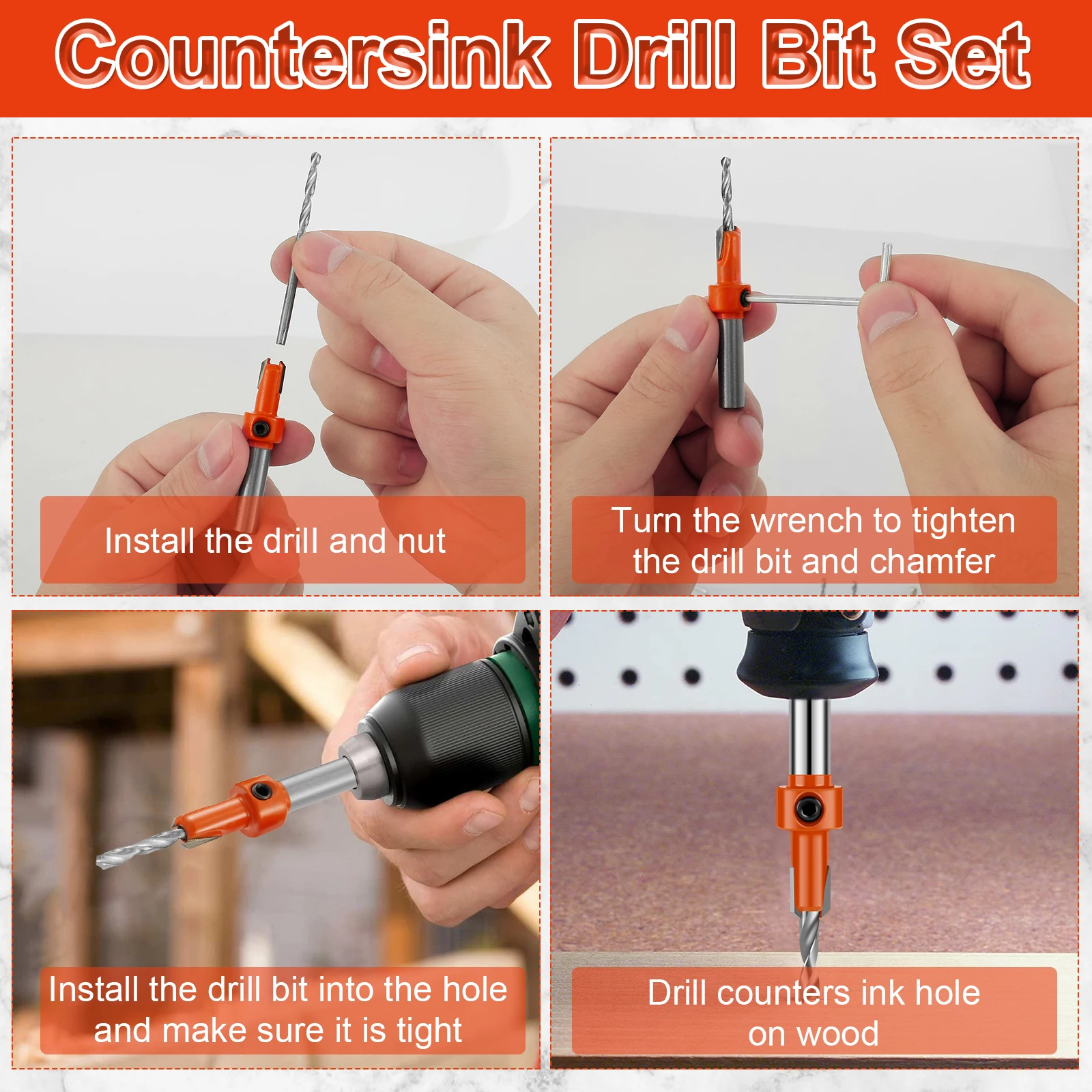 Hss Countersunk Drill Bit Set Punch Drill Bit Wood Hole Opener Milling Cutter Adjustable Length for Wood Pvc Plastic Soft Metal