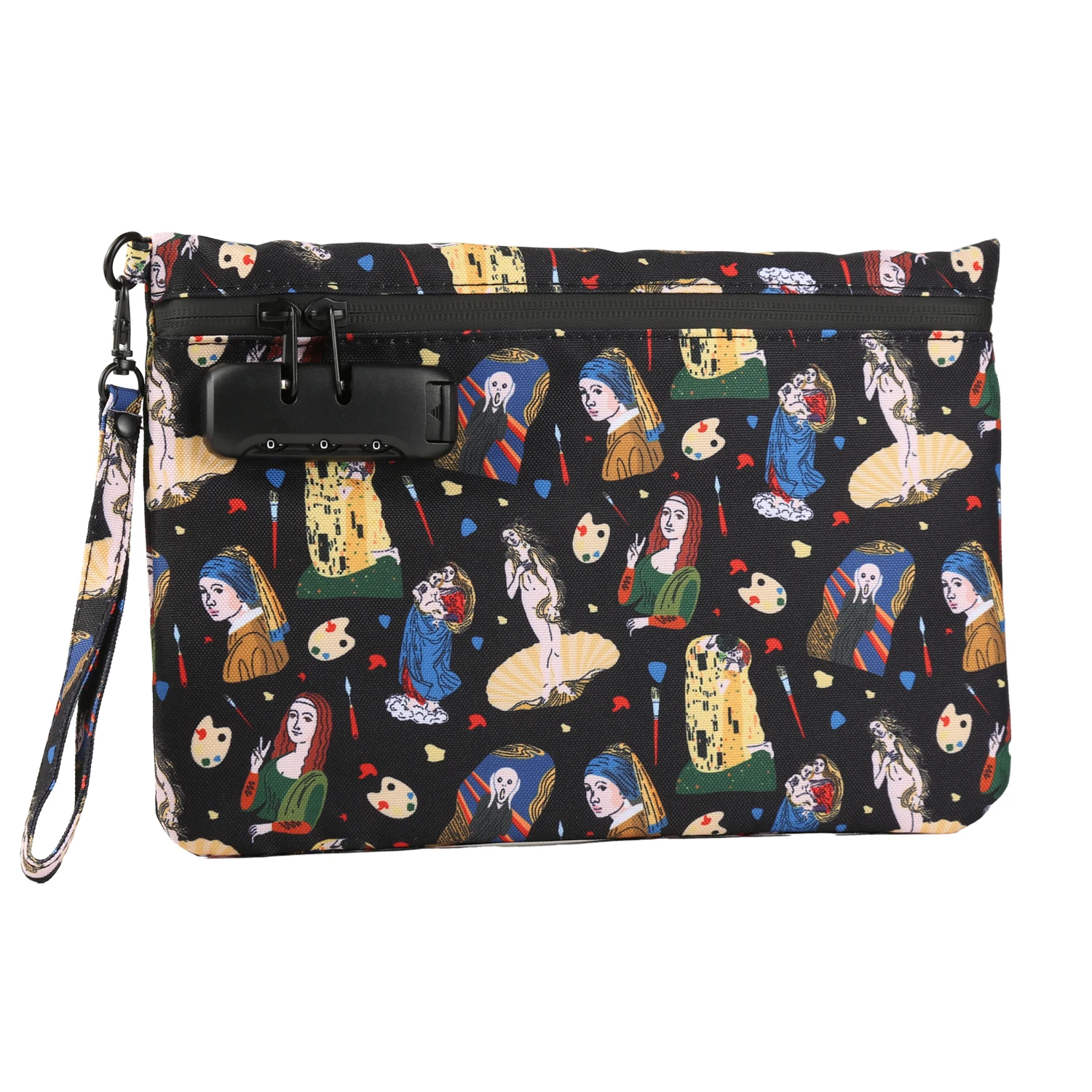 Smell Proof Pouch Artistic Masterpieces Print Pouch Bag with Wrist Strap and Secure Lock Smoking Accessories