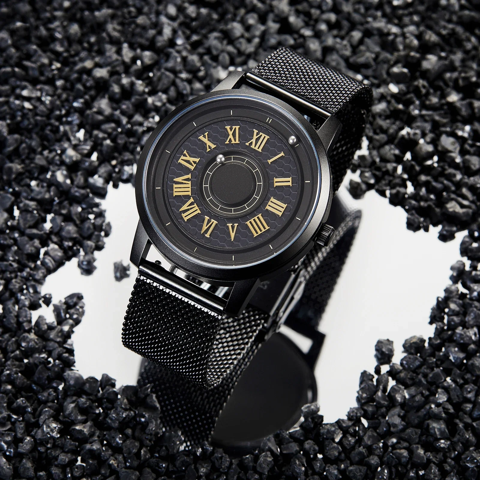 Montre magnétique pour homme EUTOUR, montre à quartz japonaise mains libres pour homme, bracelet original unisexe 40 mm en silicone et acier