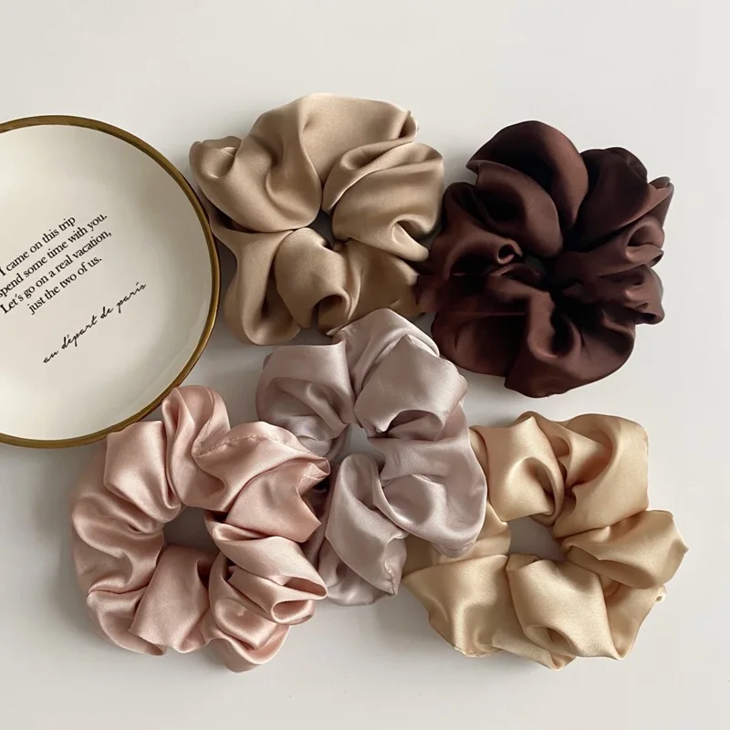 French Solid Color Silk Scrunchie Women Girl Hair Rubber Bands Ponytail Holder Elastic Hair Ties Chouchou Cheveux Femme Headwear