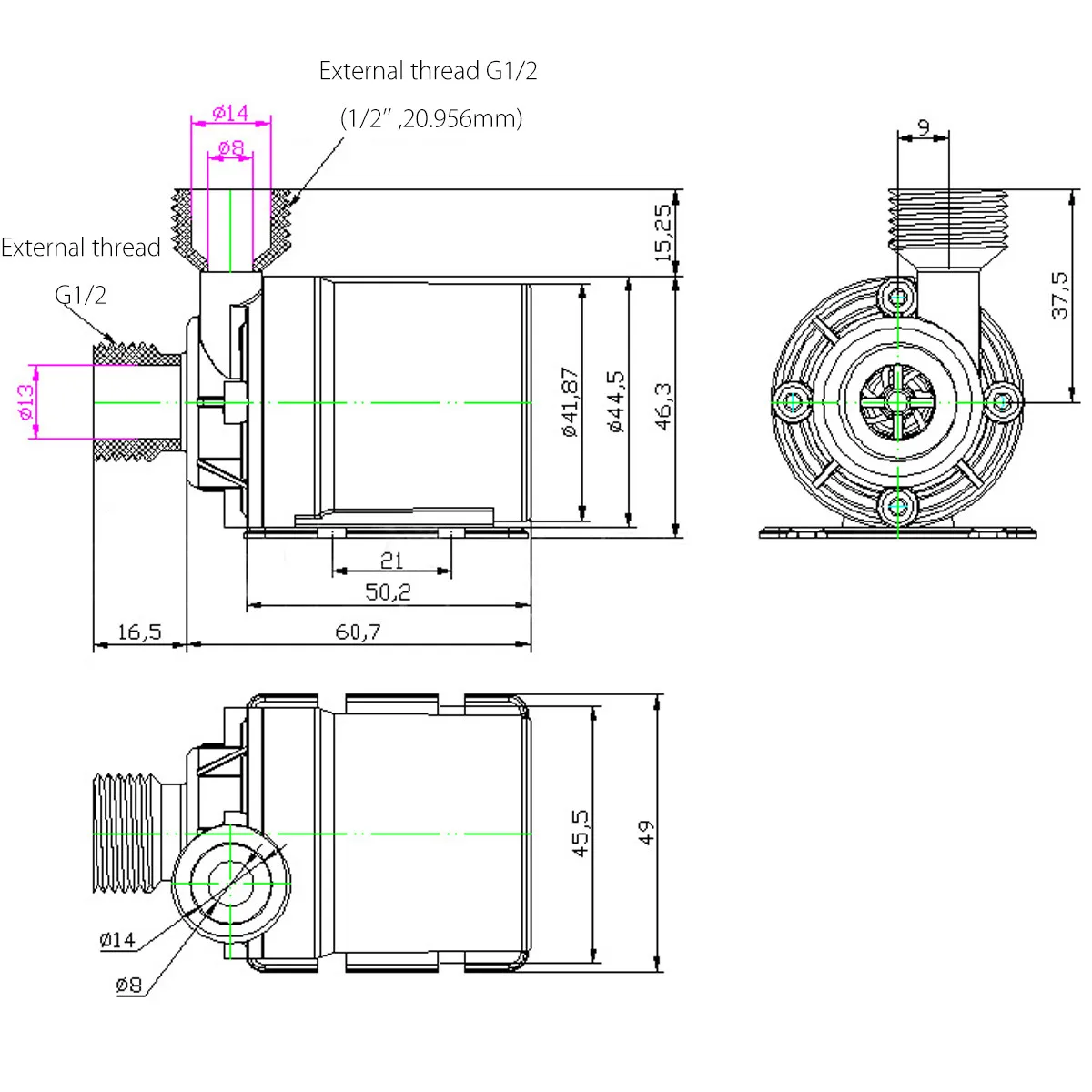 800L/H 12V DC 5M Submersible Hot Water Circulation Pump Solar Brushless Motor