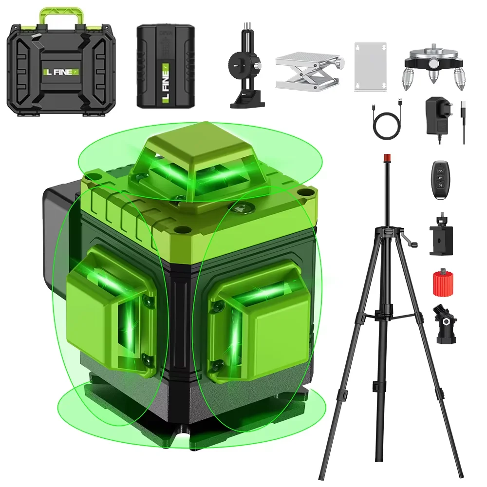 

Lfine Nivel Laser 16 Lines Professional Laser Level with Tripod Suitcase Automatic 360°Self-Leveling Laser Level Green Laser