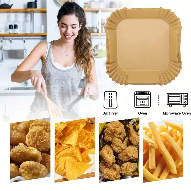 50-300pcs Disposable Air Fryer Paper Round/Square Special Paper Food Silicon Oil Paper Air Fryer Liners Baking Paper view 5