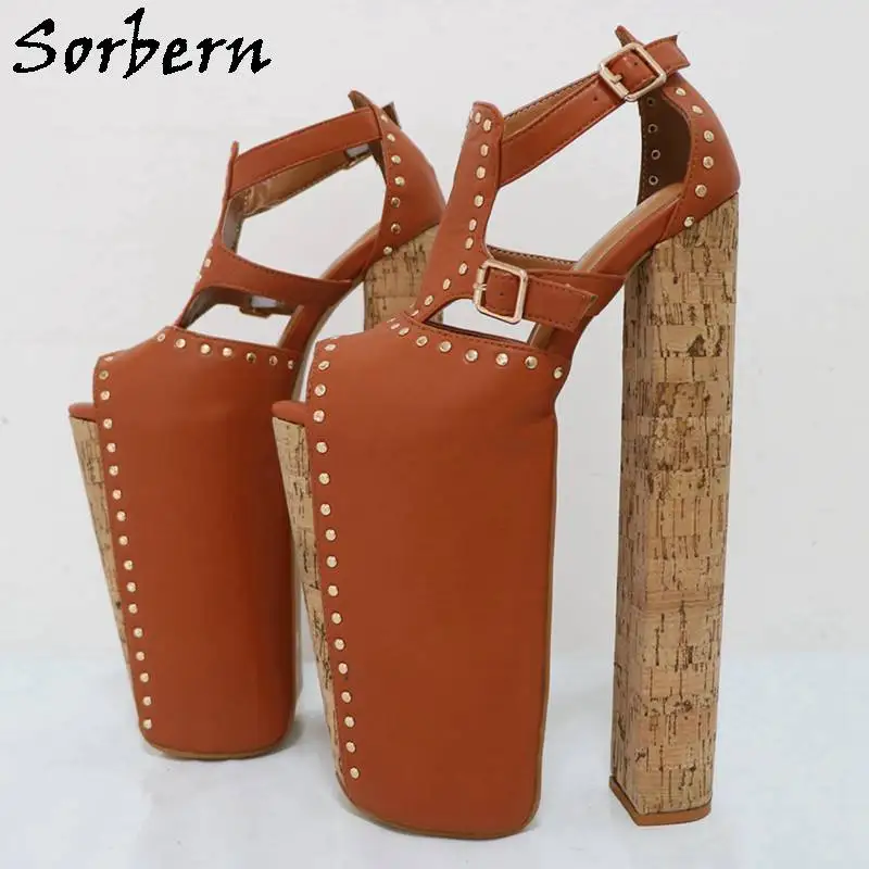 Sorbern 26cm Women Sandals Block High Heel Cork Wrappe Open Toe Thick Platform Fetish Drag Queen Shoes Display Show Shoes