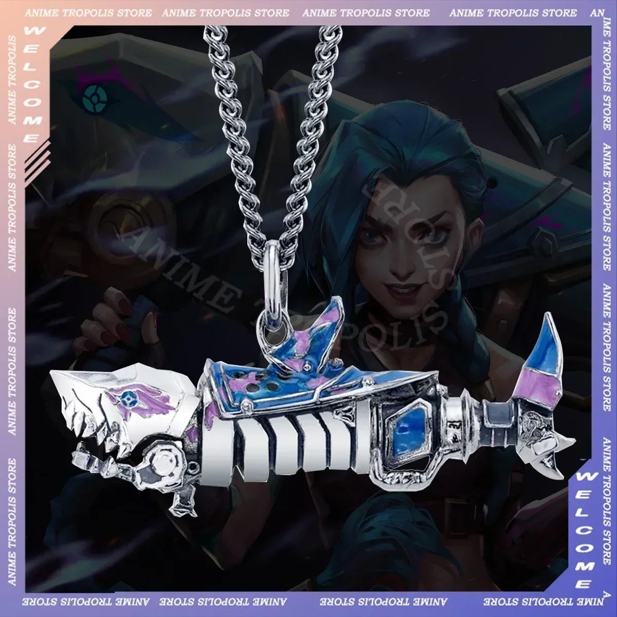 In Stock Spot Arcane League of Legends Jinx Shark Cannon Graffiti Fishbone Necklace Pendant Cyberpunk Mecha Pendant Ornaments