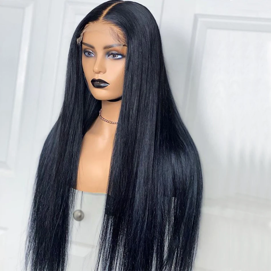 26Inch 180Density Black Straight Long Lace Front Wig For Women With Baby Hair Preplucked Daily Glueless