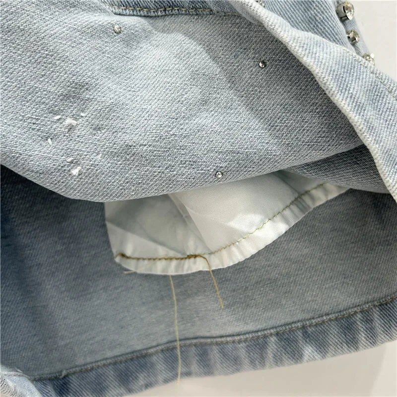 Women Jeans Denim Shorts High Waist Sexy Loose Fit Zipper Fly Diamonds Summer 2026 Washed Pockets Distressed Casual Basics - view 4