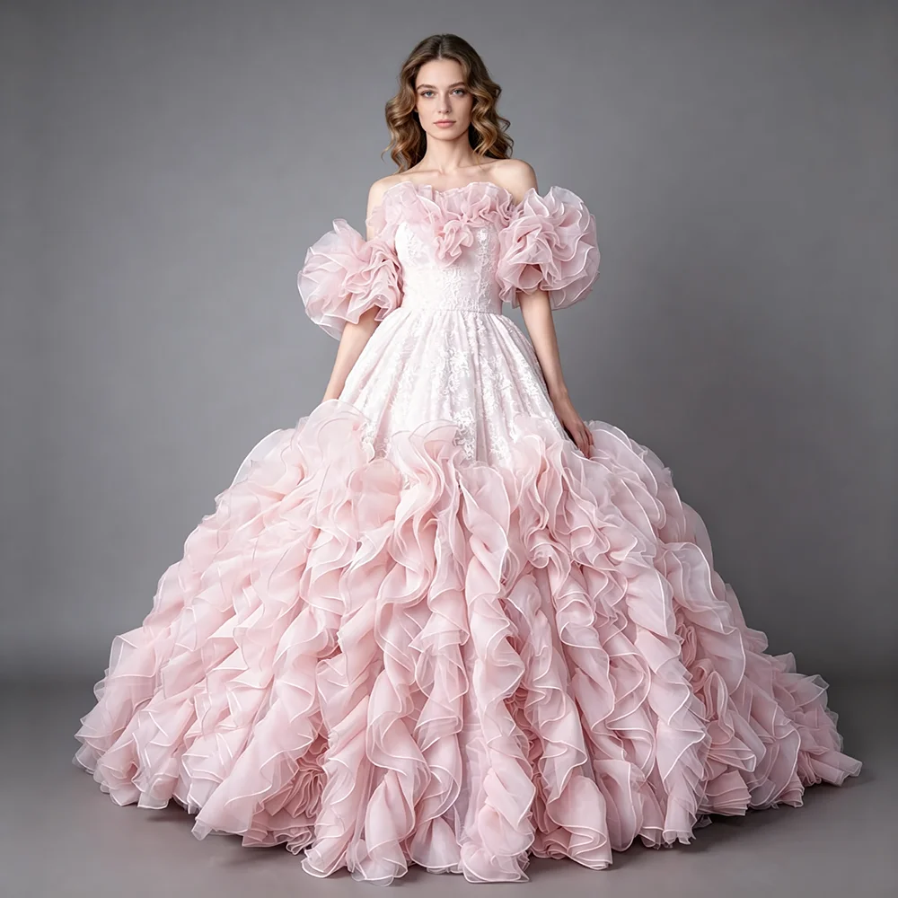 

Photography Dress Tulle Wedding Gown Ruffle Short Sleeve Bridal Gown Princess Bespoke Occasion Dresses for Special Occasions