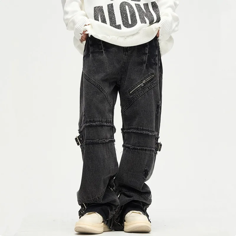 

2023 Kanye Y2K Streetwear Black Baggy Ripped Stacked Jeans Cargo Pants For Men Clothing Straight Denim Trousers Pantalon Homme