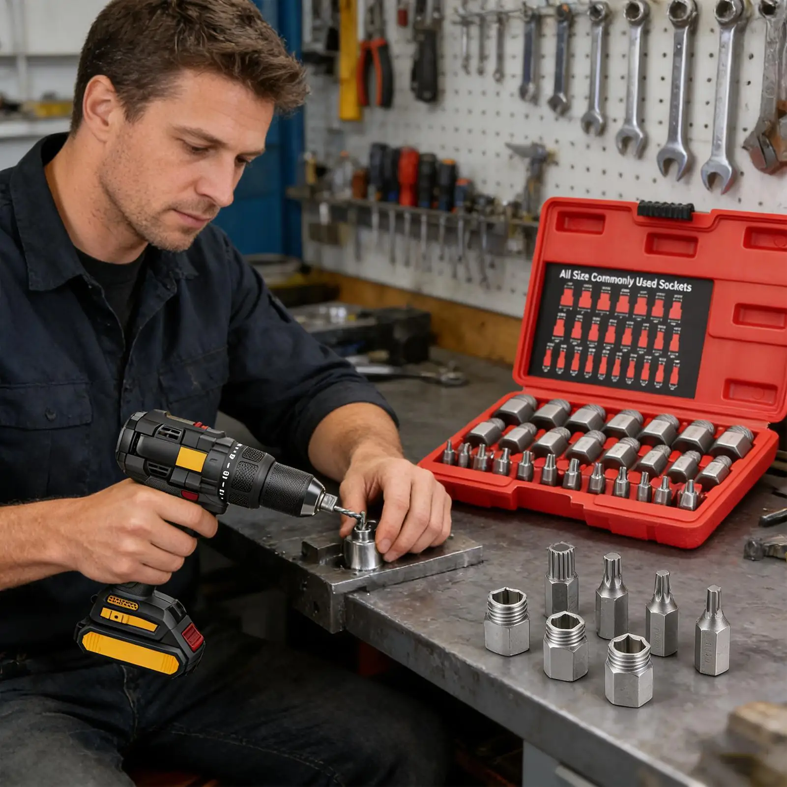 

Bolt Extractor Socket Set Heavy Duty Metal Hand Tools 25-Piece Stripped Lug Nut Remover For Damaged Stripped Broken Screws Studs