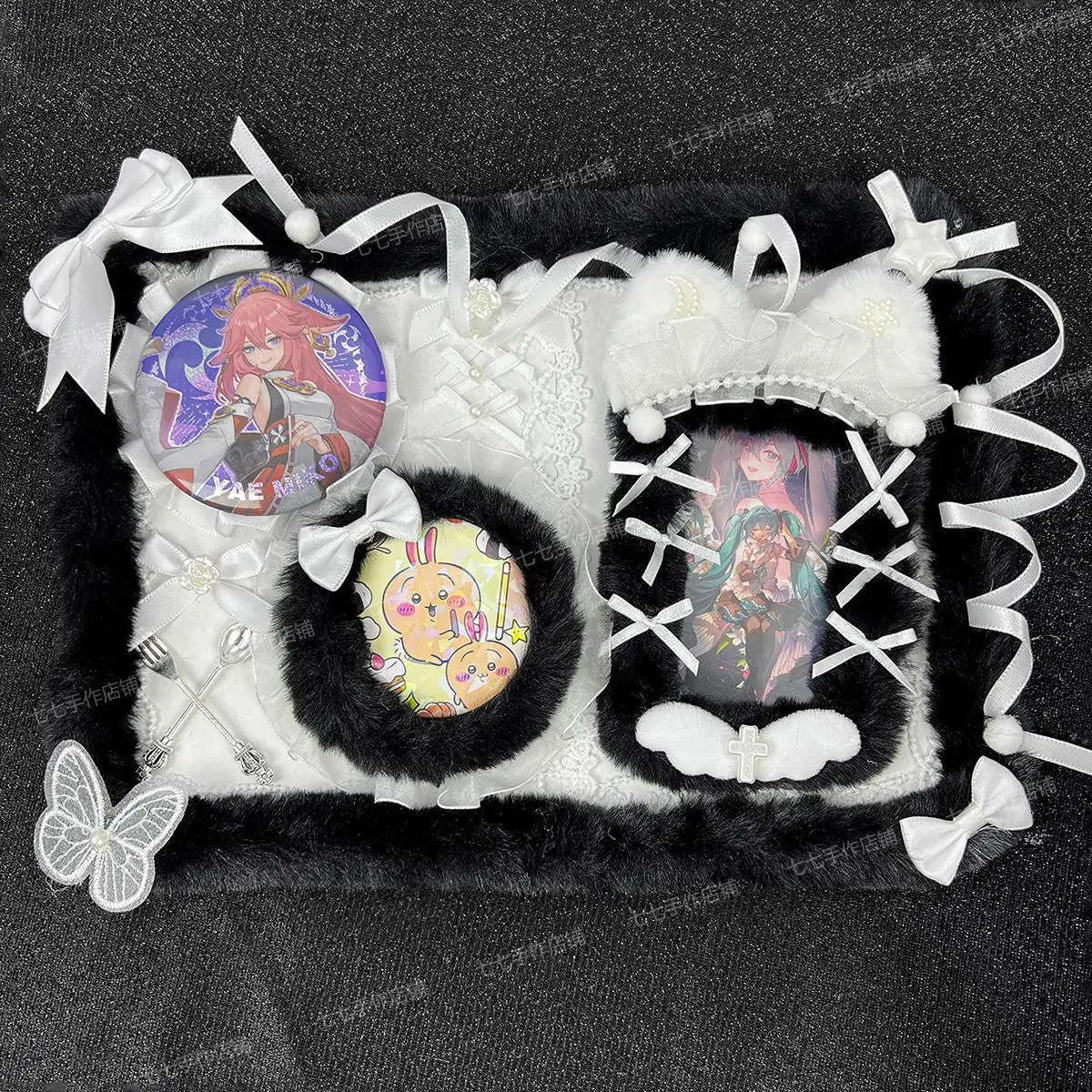 Ribbon Fur Cute Anime Cosplay Ita Bag Board Card Holder Organizer Board Goods Display Lace Backplate Insert Board Decorative