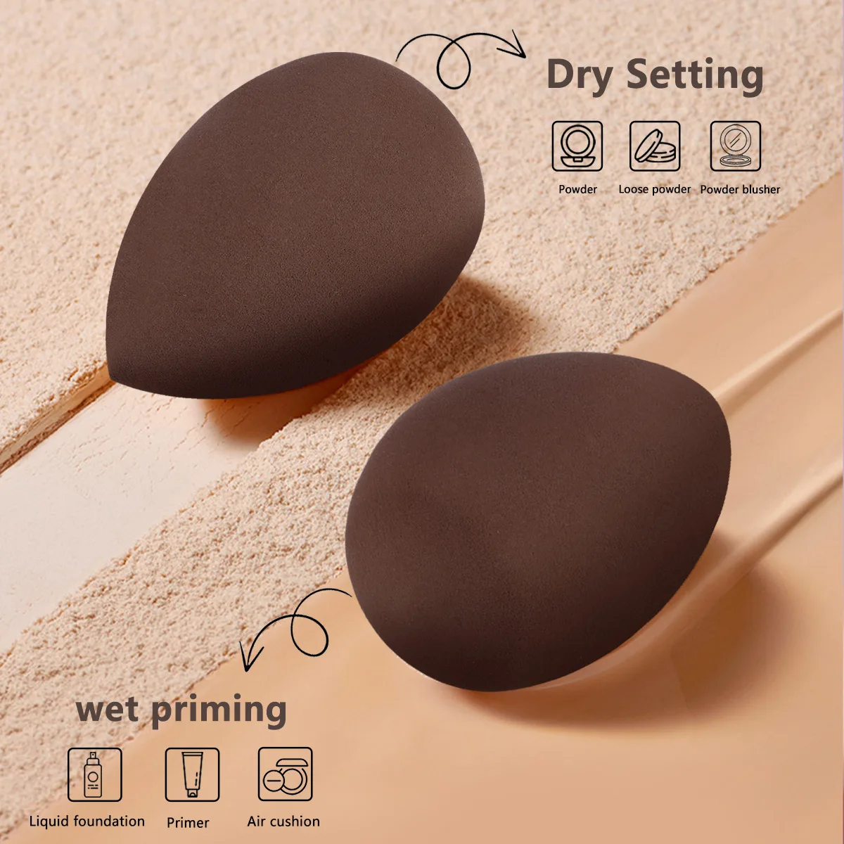 4 confezioni di uova di bellezza a goccia d'acqua bagnate e secche senza polvere, strumenti di bellezza per il trucco a contatto con acqua in un grande uovo di bellezza