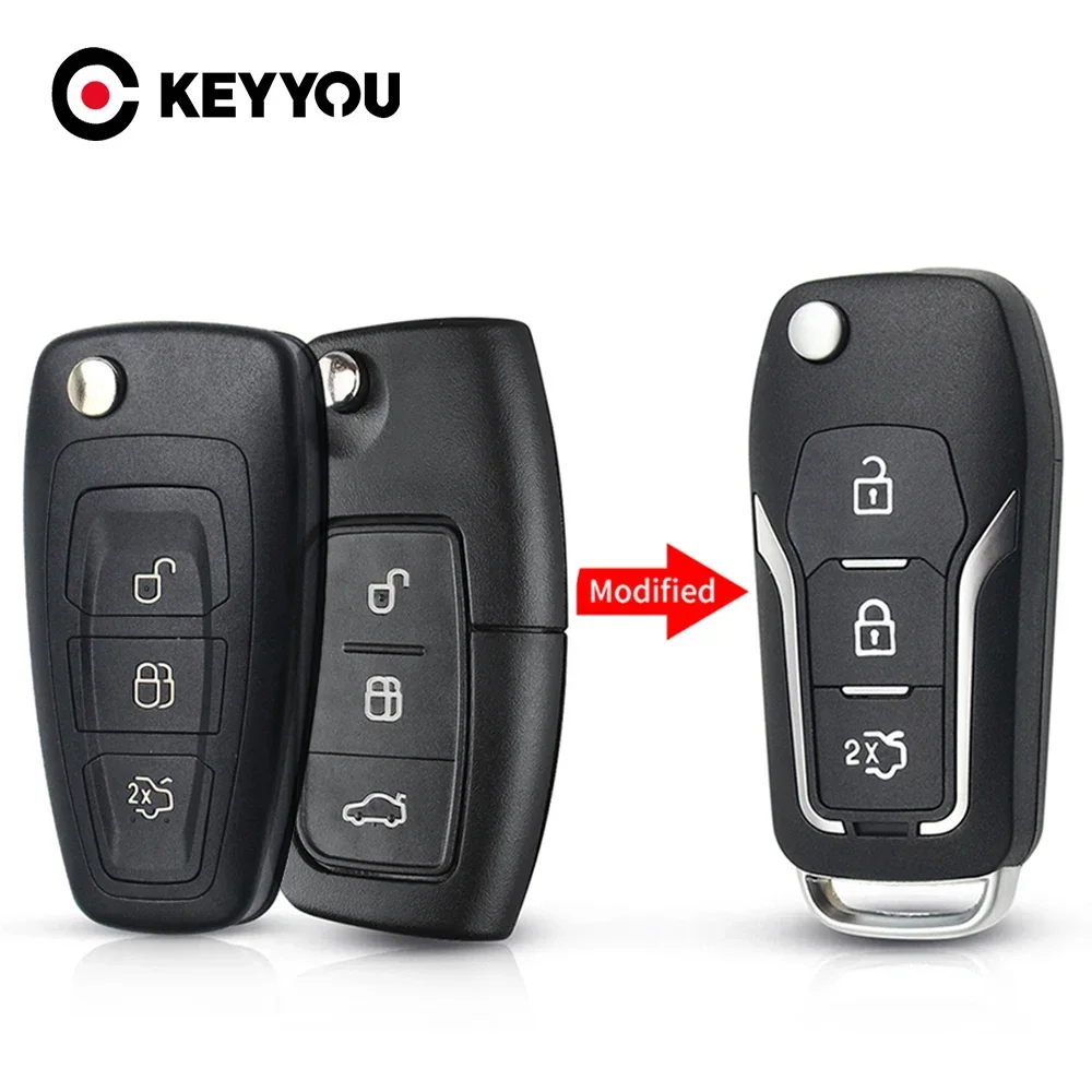 

KEYYOU Modified Flip Folding Remote Key Shell Case HU101 For Ford C Max S Max Galaxy Focus Fiesta Ecosport Kuga Escape