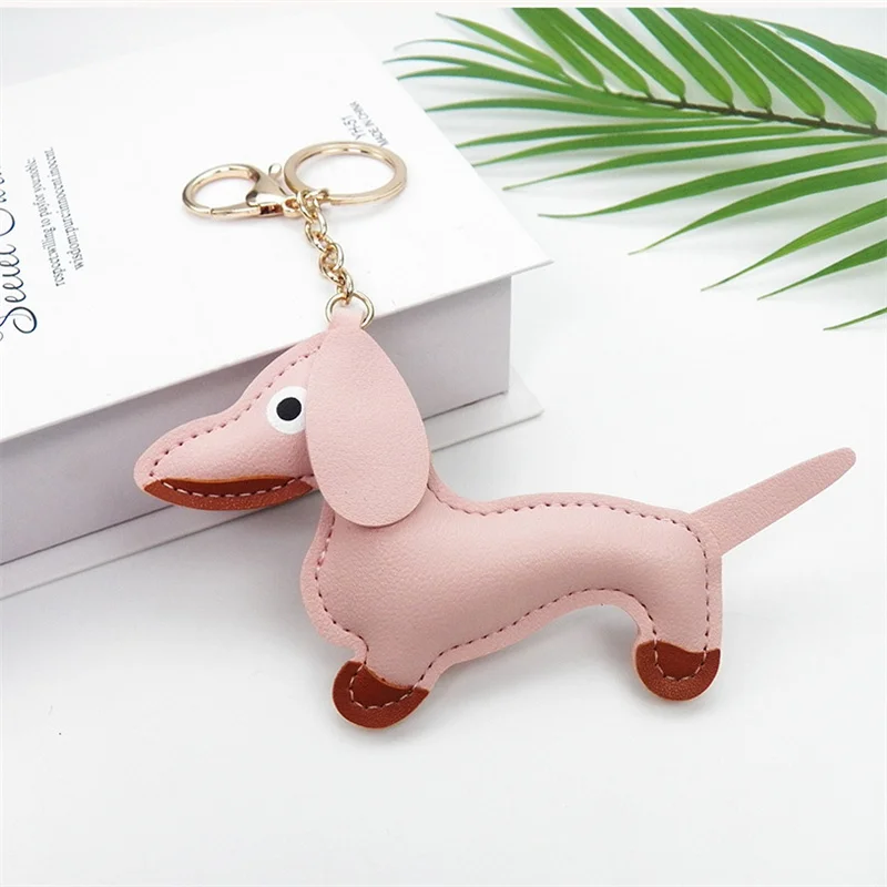 2023 NEW Punk Puppy Dachshund Keychain PU Leather Dog Keychains for Women Bag Pendant Jewelry Trinket Men\'s Car Key Ring Chain