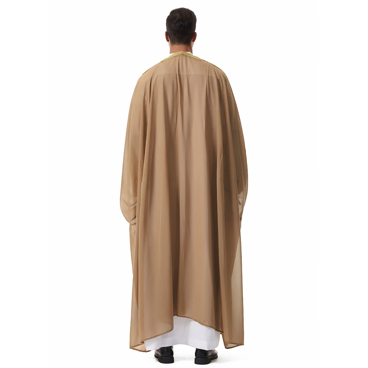 Uomini musulmani Jubba Thobe maniche lunghe tinta unita nappa ricamo cardigan abito arabo maschio adulto Bisht Thobe Ramadan Eid vestiti