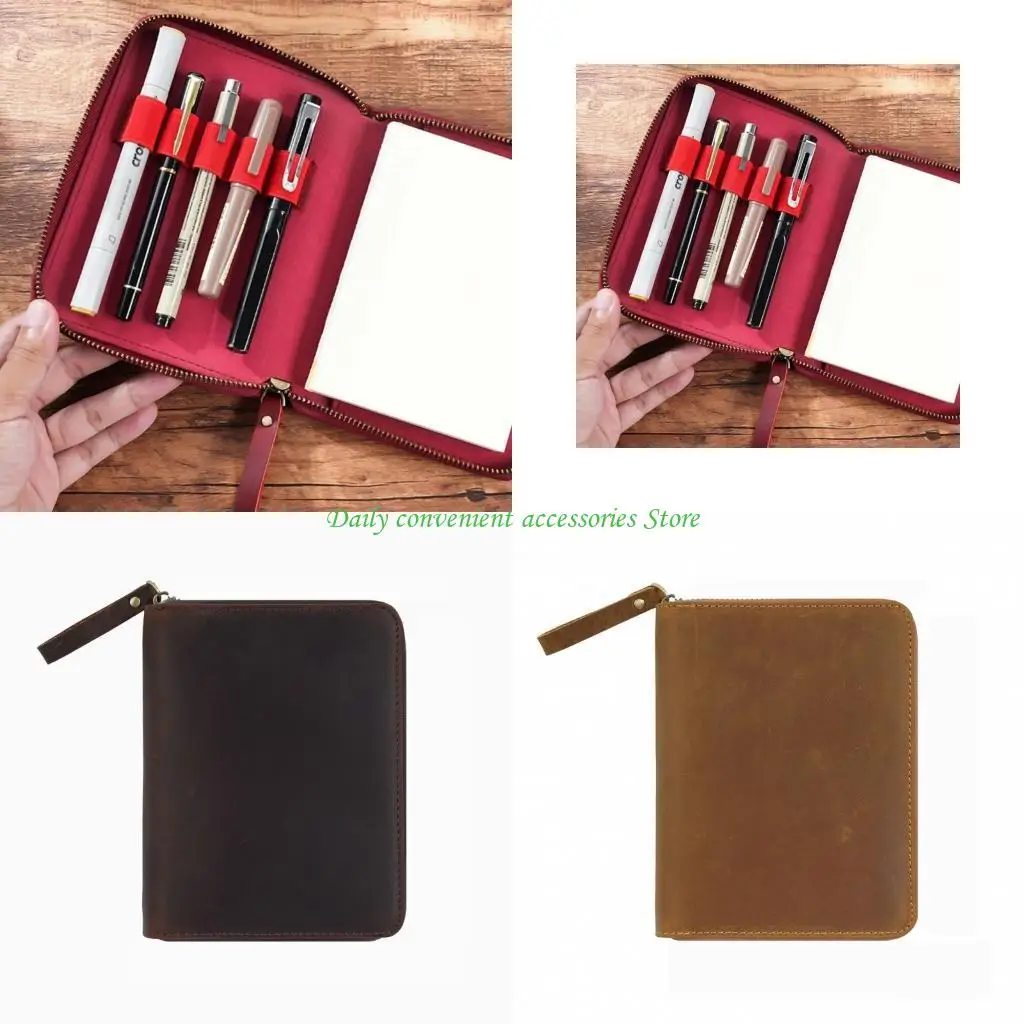 

97QB Zippered Leather Notebook Protector with Pen Slot for 3.5x5.5Inch Field Notes Handmade Journal Cover