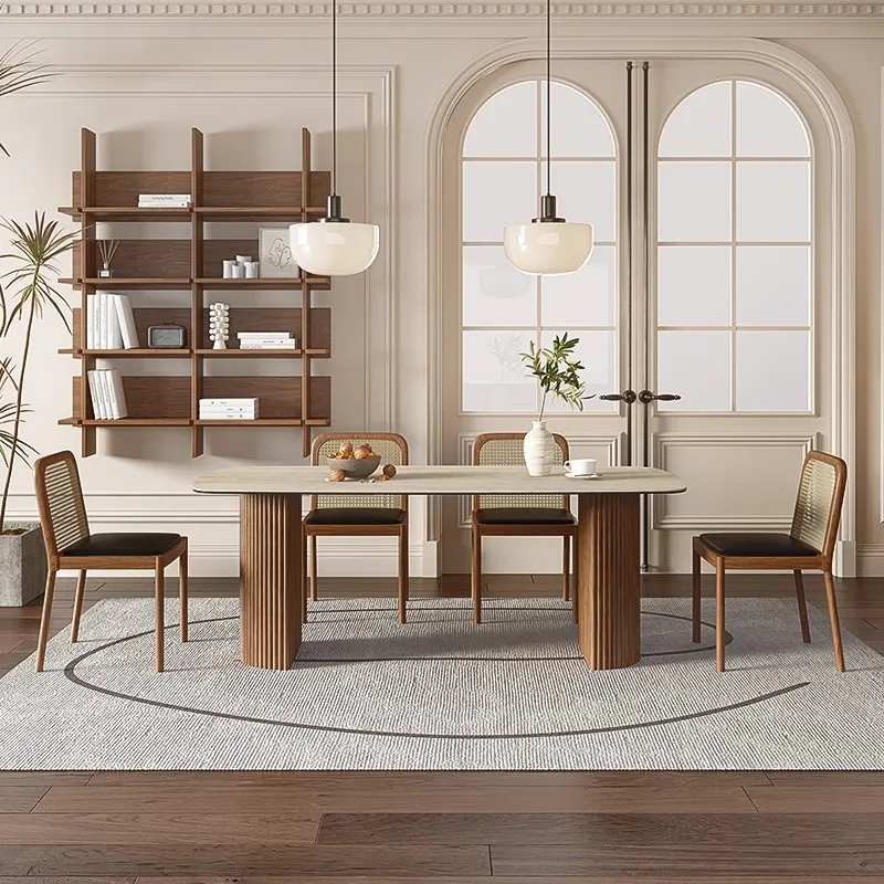 

Nordic solid wood dining table minimalist restaurant home Ramina imported travertine slate designer wabi sandy dining table