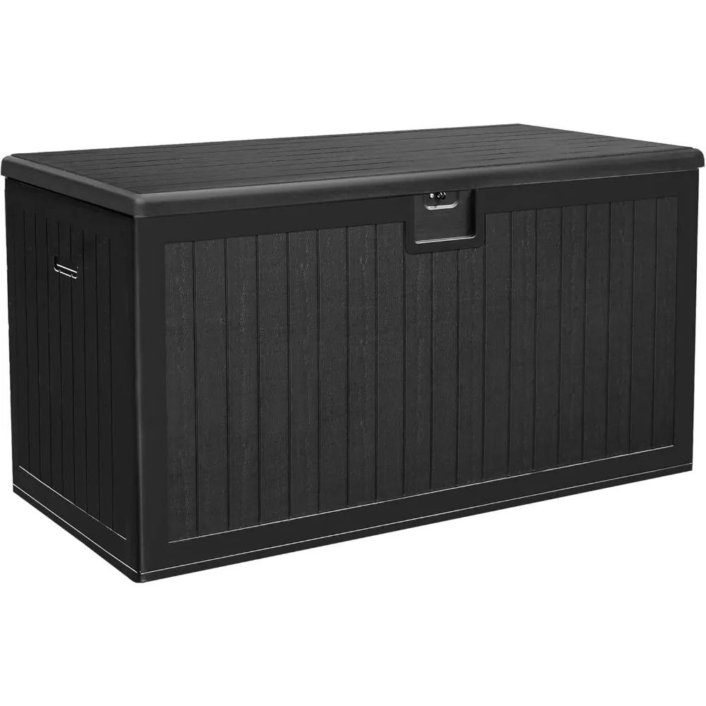 

150 gallon large deck box with side handles, outdoor double wall storage terrace furniture mat, garden pool decoration