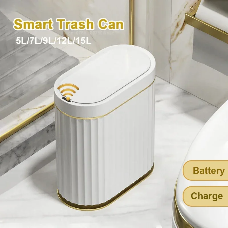 

Wastebasket Automatic Sensor Trash Can Fashionable Bathroom Toilet Smart Trash Can Kitchen Induction Garbage Bin Dustbin