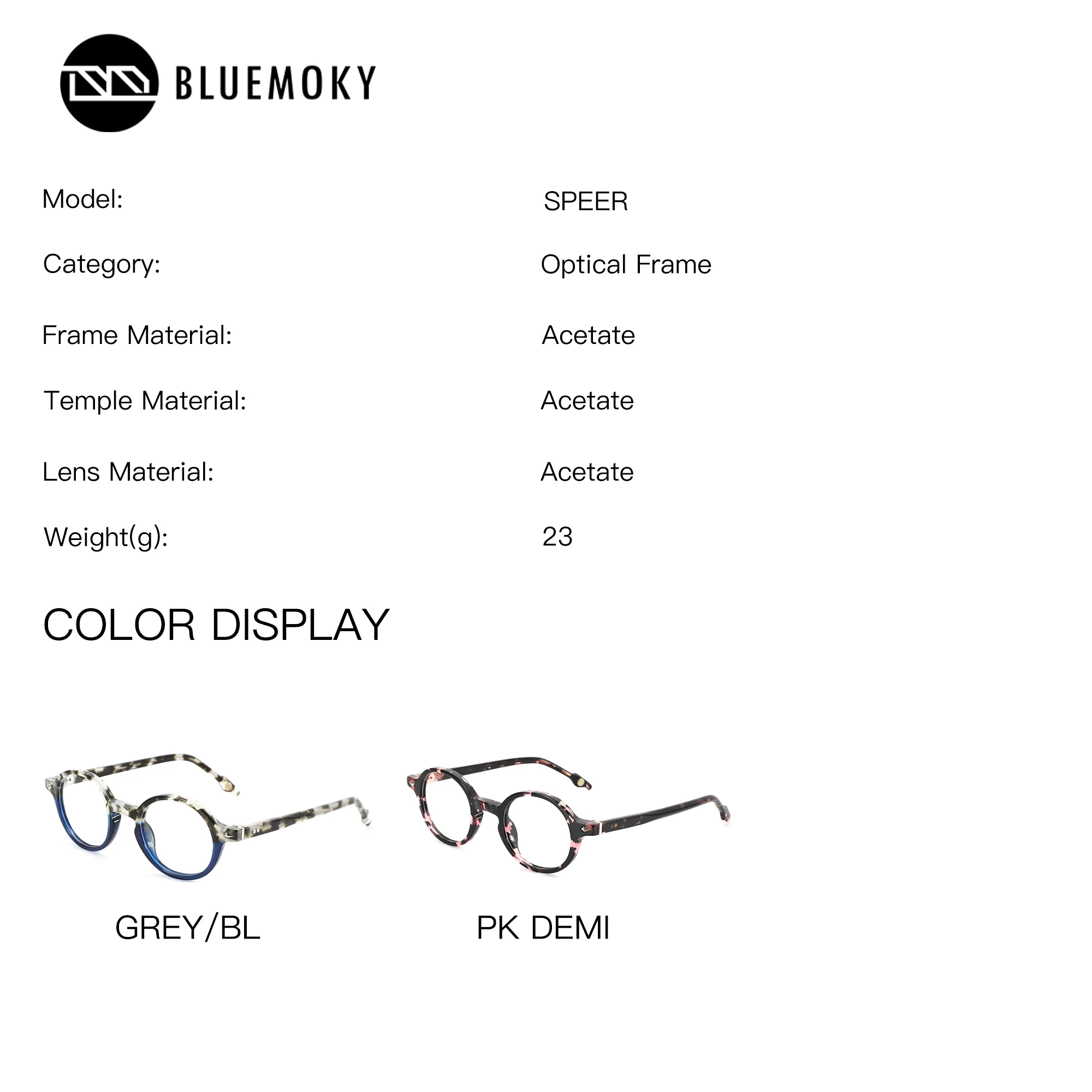 BLUEMOKY Acetate Round Prescription Glasses For Women Photochromic Grey/Anti Blue Light Myopia Optical Eyeglasses
