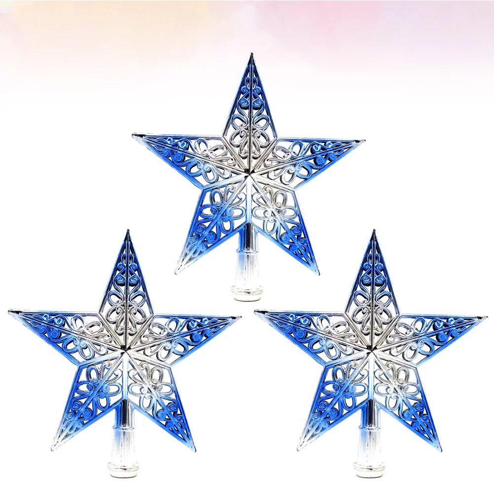 

3pcs 20cm 3D Christmas Tree Star Topper Hollow Out Christmas Tree Decoration Ornaments (Gradient Blue)