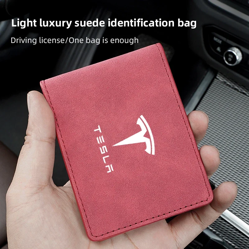 Car Driver License Suede Leather Bag Auto Driving Documents Wallet For Tesla Model 3 Model S Model X Model Y Roadster SpaceX