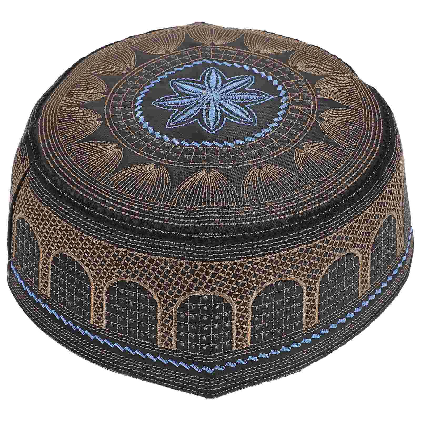 Mens Muslim Headwear Prayer Hat Bonnet for Embroidered Decor Tape Cotton Man Caps