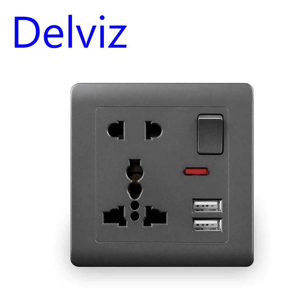 Delviz USB charging socket, 2.1A Dual USB Port, AC 110-250V, 13A Wall-mounted Multi-functional USB power Universal 5 Hole Outlet image 3