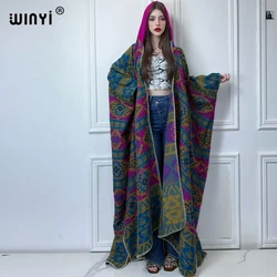 WINYI Winter African cardigan woman print dress Female abaya Autumn outfits for women coat Open Front Kimonos long down poncho
