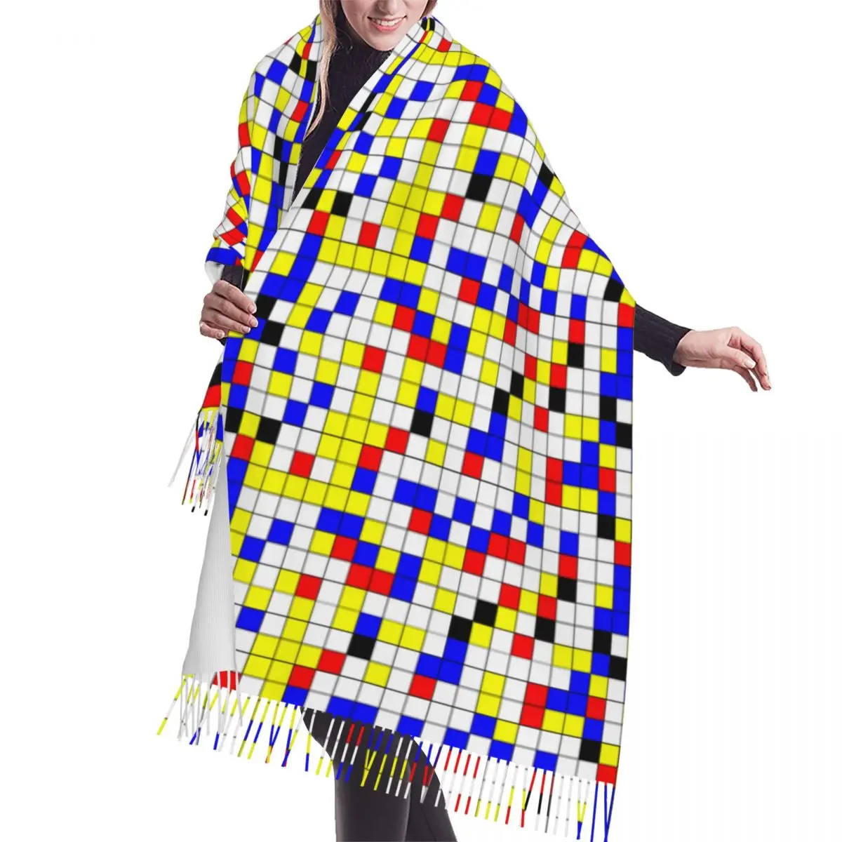 Custom Printed Piet Mondrian Minimalist De Stijl Modern Art Scarf Women Men Winter Warm Scarves Fashion Versatile Shawl Wrap