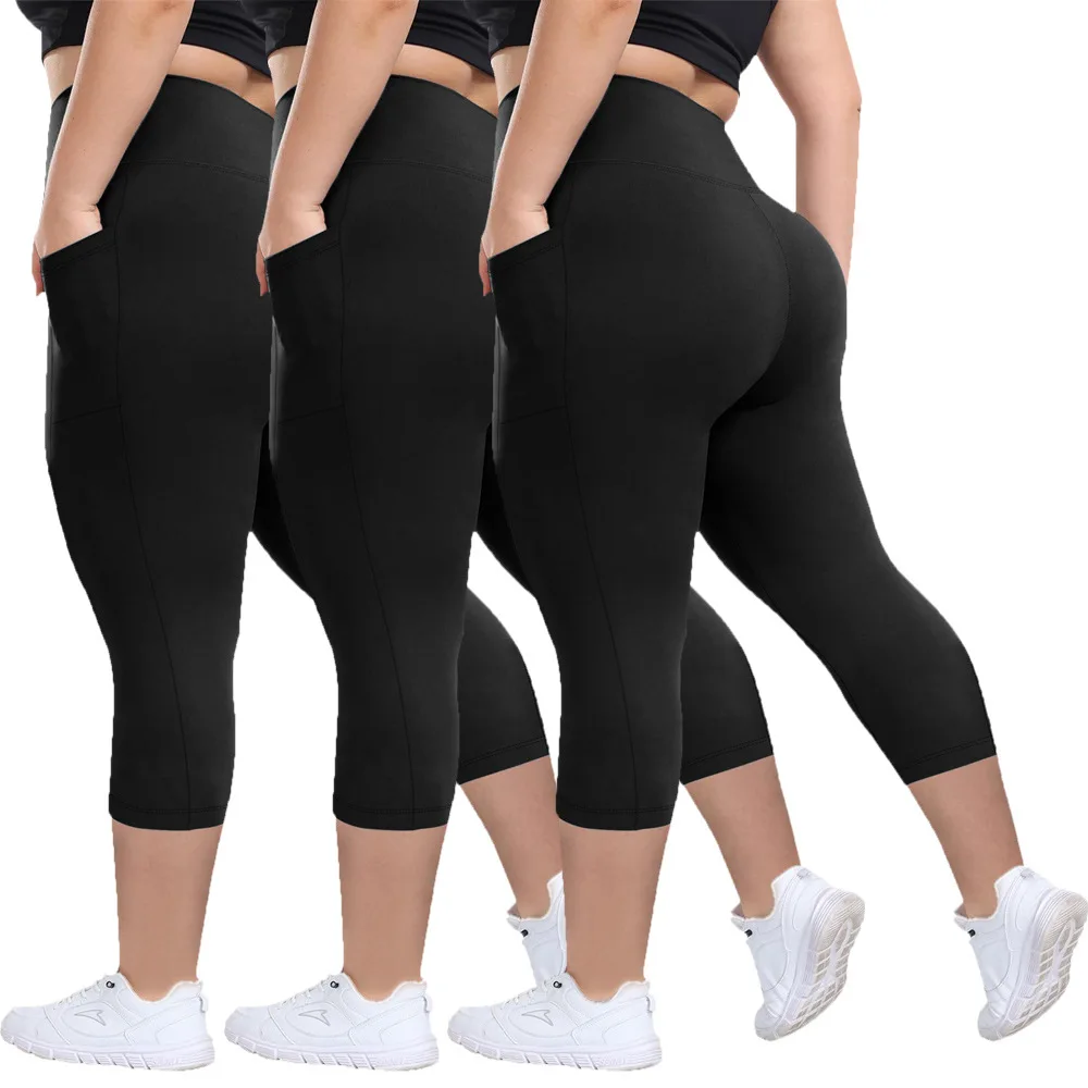 

Women High Waist Plus Size 7/8 Yoga Leggings with Pockets Milk Silk Breathable Sport Women's pantss Base Leggings for Fitness