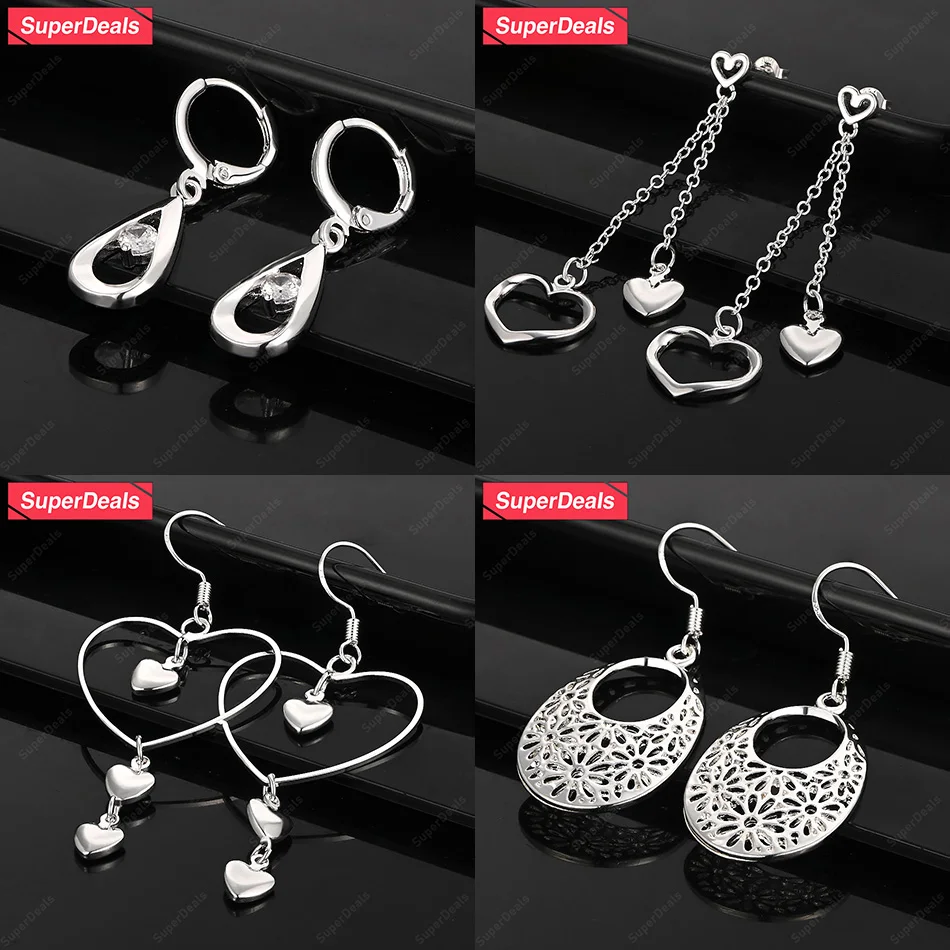 

SuperDeals 925 Sterling Silver Heart Earrings Luxury Zircon Water Drop Earrings Women Noble Elegant Jewelry Anniversary Gift