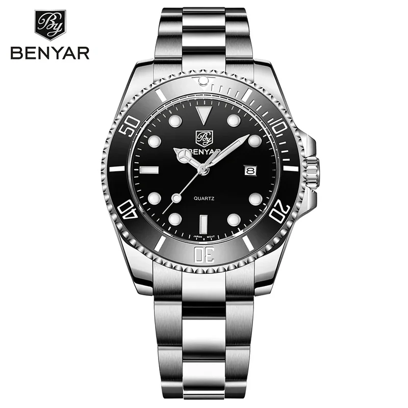 2026 New BENYAR BY-5223 Men's Luxury Leisure Business Quartz Wristwatch, 43MM Dial, Stainless Steel, 30M Water Resistant