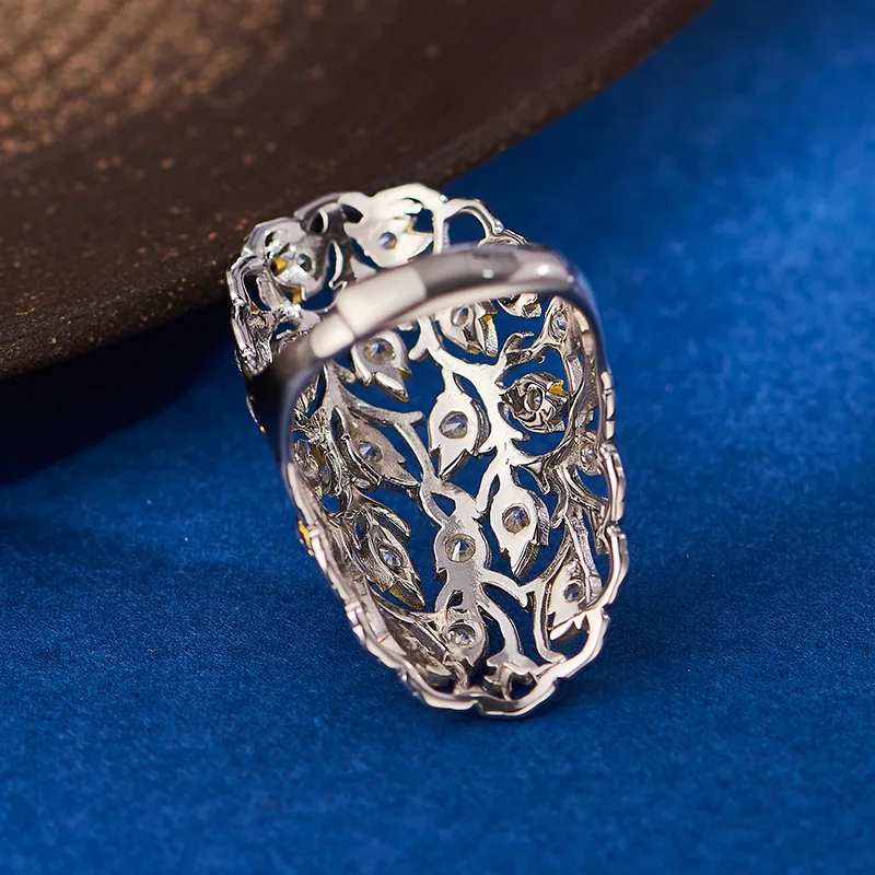 S925 Sterling Silver Rings for Women Men Gilded Oval Hollow Pattern Inlay Zircon Fahsion  Contrast Color Jewelry Wholesale