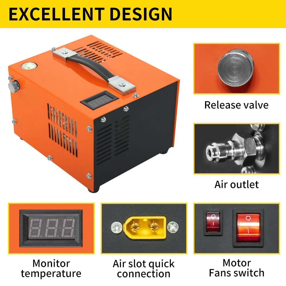 Imagem -06 - Compressor de ar Pneumático Portátil Aplica-se à Garrafa de Mergulho Pressão Pcp 110v 220v 4500psi 300bar 12v o