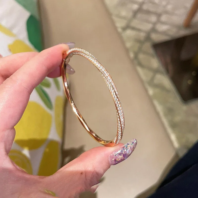 

Легкие роскошные и высококачественные полукруглые браслеты со спиральными бриллиантами для женщин, блестящие браслеты из розового золота, свадебные украшения