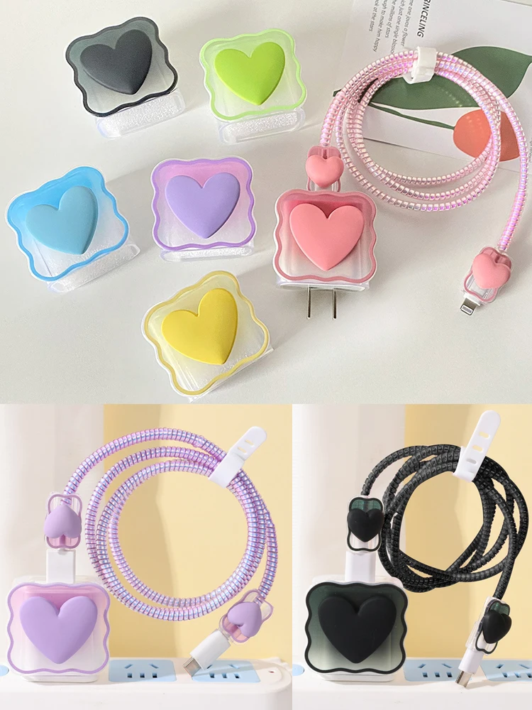 Cable Organiser Charger Protector Case Type C Management Kit Winder for iPhone 14 13 12 Pro 18W 20W Heart Organizer Sleeve Cords