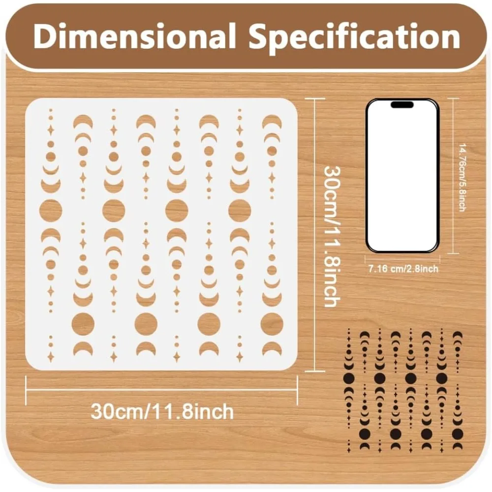 Stars and Moons Beads Allover Wall Stencil for Painting 11.8 x 11.8 Inch Reusable Stencil for Wall Fabric Furniture Painting