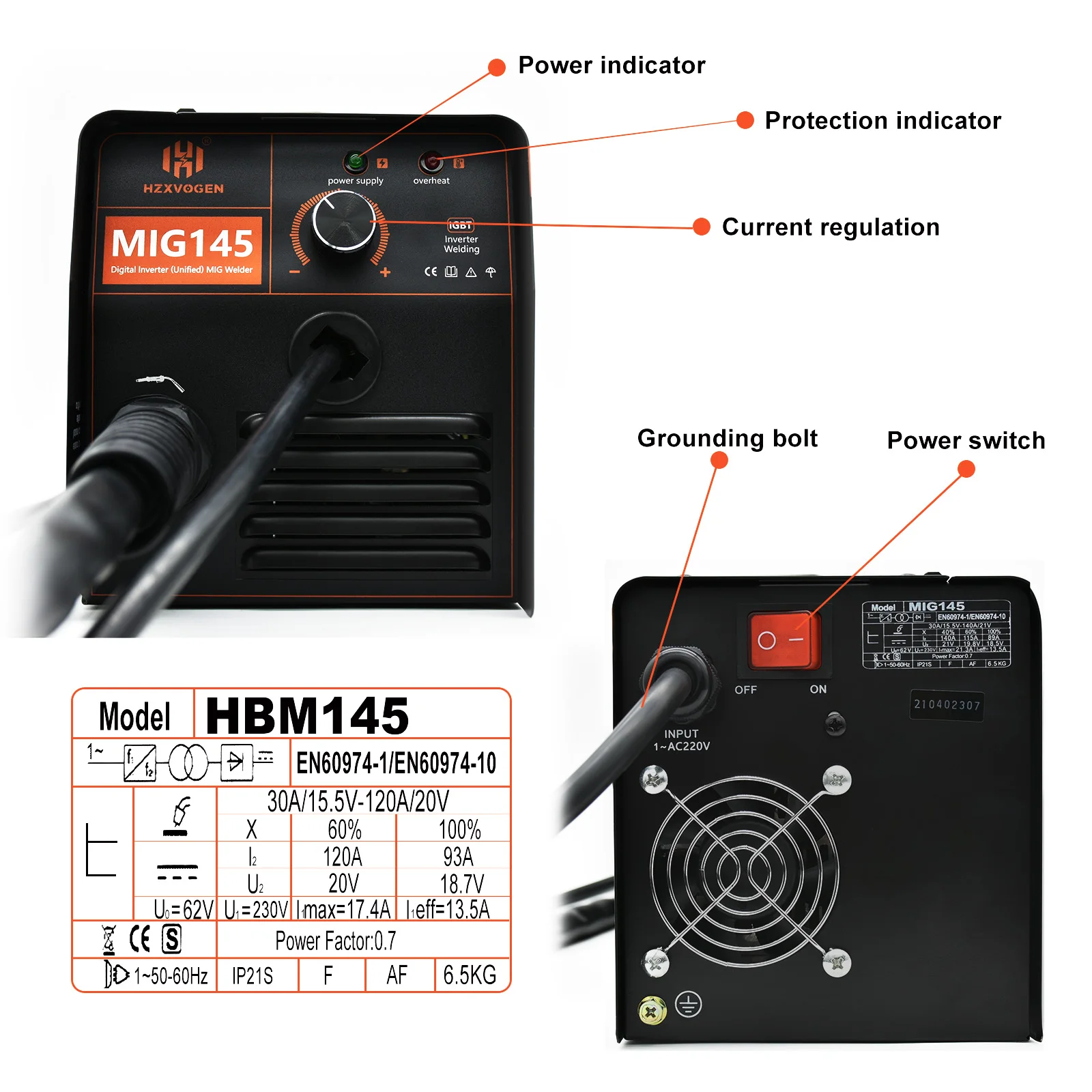 Imagem -02 - Hzxvogen Mig Máquina de Solda Mig Gasless Semiautomática Ferro de Solda Portátil para Soldador Doméstico Mig145 220v