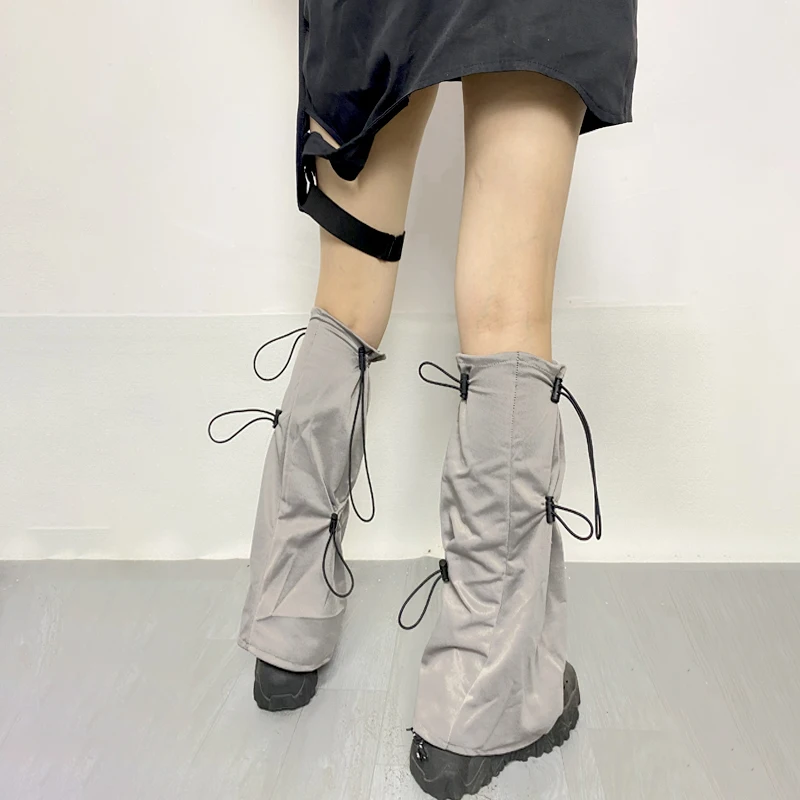 Light Gray Women Leg Warmer Fashion Designed Drawstring Slim Foot Cover Street Socks Dance Outdoor 2025 Spring Summer