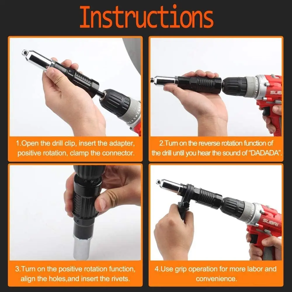 Electric Blind Rivet Gun Adapter Attachment for Cordless Screwdrivers and Drills Riveter