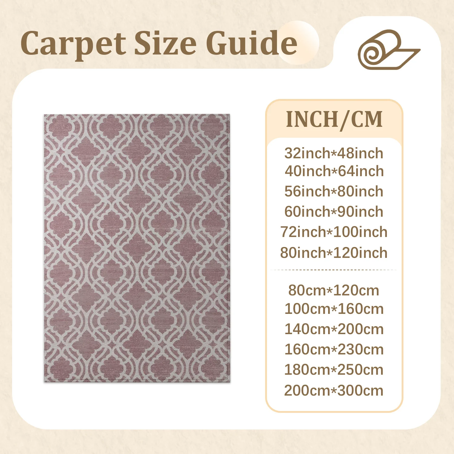 Large Indoor Area Rug, Soft Velvet Low Pile Non-slip Dotted Backing, Machine Washable, Mauve & White Trellis Pattern Floor Rug for Living Room, Bedroom, Entryway, Cozy Washable Accent Carpet for Home Decor