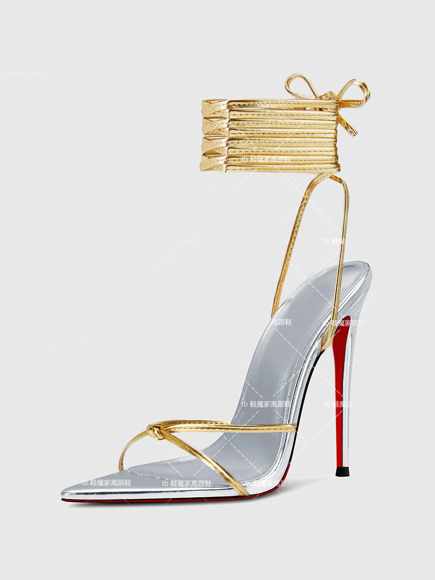 New 12cm Pointed Thin Cross Strap High-Heeled Sandals for Women in Europe, Sexy Silver Fashion Plus Size Shoes