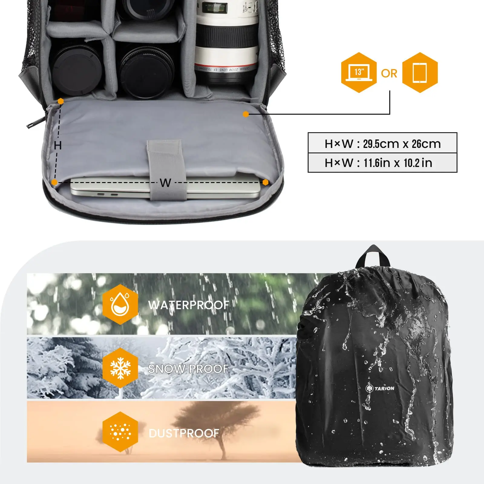 Backpack Camera Bag Professional Camera Backpack with Rain Cover Laptop Compartment Waterproof Photography Backpack