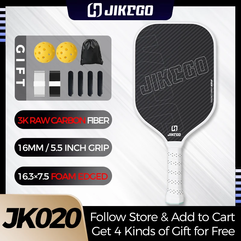 

JIKEGO 3K Raw Carbon Fiber Pickleball Paddle Thermoformed Foam Edge CFS 16mm 5.5inch Elongated Pickle Balls Racket Spin Unibody