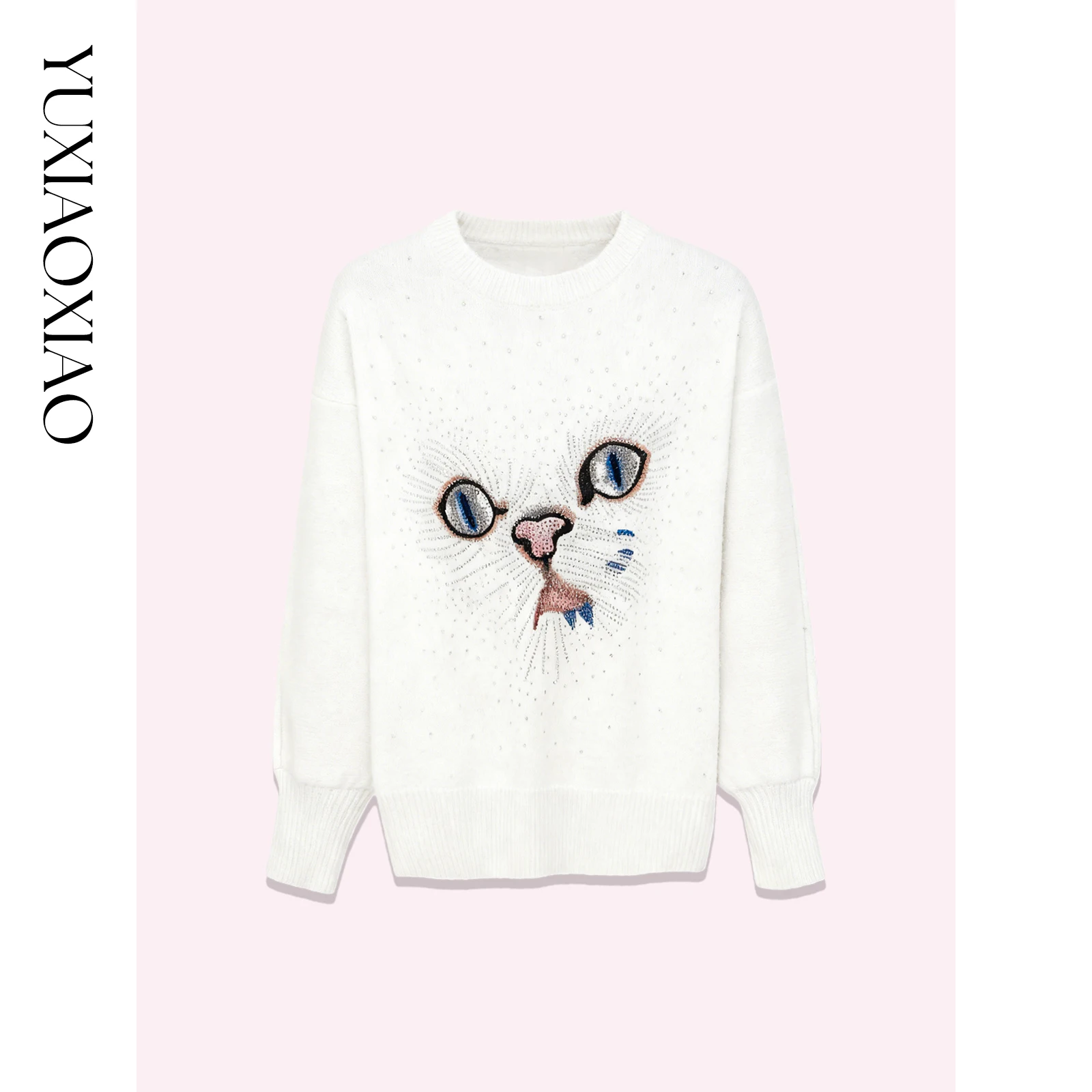 

Женский свитер из смесовой шерсти альпаки с круглым вырезом, свободного кроя, с длинными рукавами, повседневный, модный, с блестящими элементами