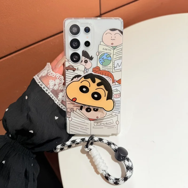 Cute Crayon Shin-chan Holder Phone Case For Samsung Galaxy S22 S23 S24 S25 S26 Ultra Note 10 20 Plus Kasukabe‌ Shinchan Cover